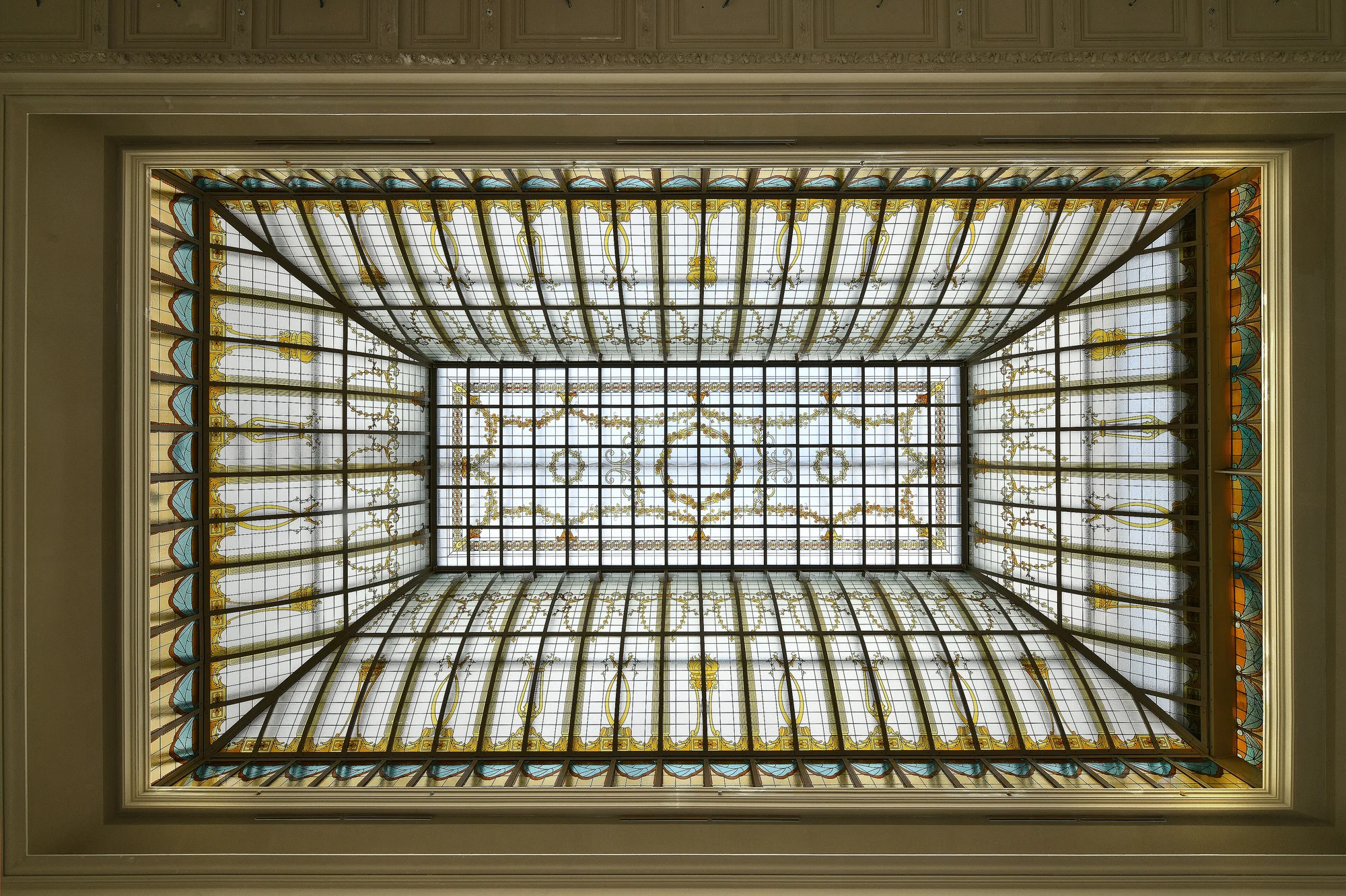 La verrière reconstituée à l’identique de l’ancien Grand Hôtel Astoria, aujourd’hui Corinthia Brussels